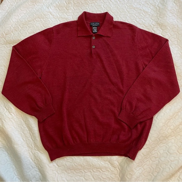 Valda by Toscano Sweater Men’s 100% Merino Wool Collared Red Large Italian Cozy - Picture 1 of 7